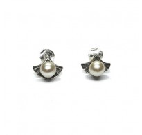 E000877 Genuine Sterling Silver Earrings On Posts With 6mm Pearls Solid Hallmarked 925
